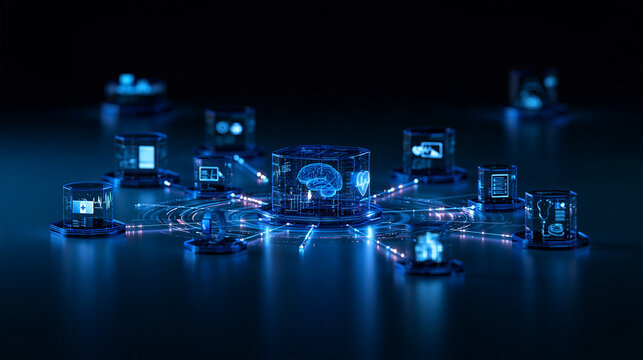 Futuristic Artificial Intelligence Brain Central Network Server Connection Technology Concept   