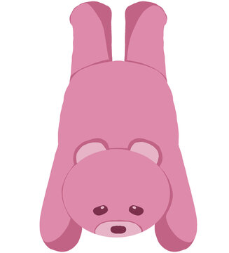 Cute pink bear character standing upside down with sad expression