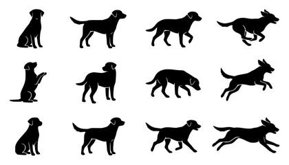 Obraz premium Dog silhouette illustrations grid set with simple line art design featuring sketches, drawings, vector graphics with minimalist and simple illustrations