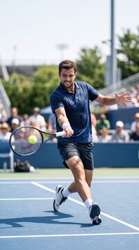 Professional Tennis Player Executing a Powerful Forehand Shot on Court