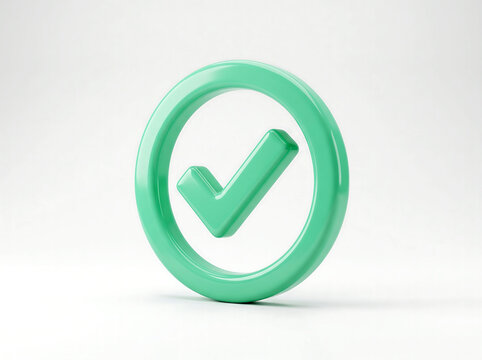 Green 3D check mark icon in circle isolated on white background