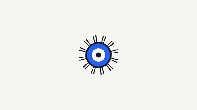 A blue evil eye symbol with radiating lines, a superstitious protective talisman against ill will and harm