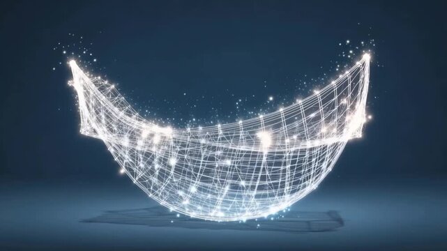 A luminous 3D wireframe globe shimmers with interconnected digital particles against a dark blue backdrop. ..Created with Generative AI, not depicting real subjects.