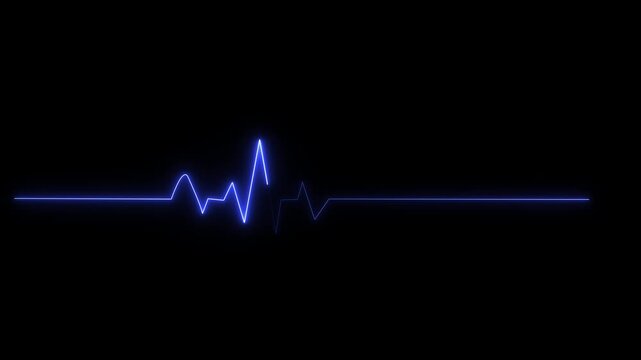 Blue neon heartbeat ekg pulse line animation on black background, for medical and, technology concepts
