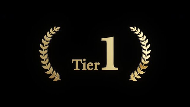 月桂冠の装飾と数ともに金色のTier1の文字が現れて光る透過3DCG