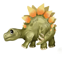 Watercolor stegosaurus dinosaur isolated PNG file, featuring a cute hand-drawn plated prehistoric herbivore creature character on a transparent background. © stockdevil