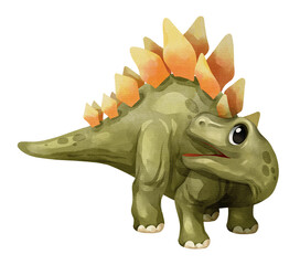 Watercolor stegosaurus dinosaur isolated PNG file, featuring a cute hand-drawn plated prehistoric herbivore creature character on a transparent background. © stockdevil