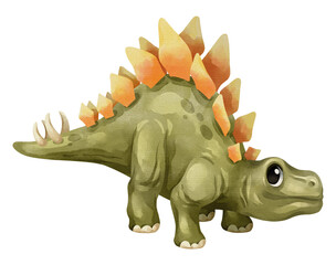 Watercolor stegosaurus dinosaur isolated PNG file, featuring a cute hand-drawn plated prehistoric herbivore creature character on a transparent background. © stockdevil