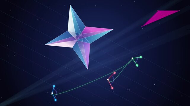 Abstract Geometric Star Motion Graphics Background Featuring Floating Polygonal Shapes and Connecting Luminous Constellation Lines in Deep Dark Space