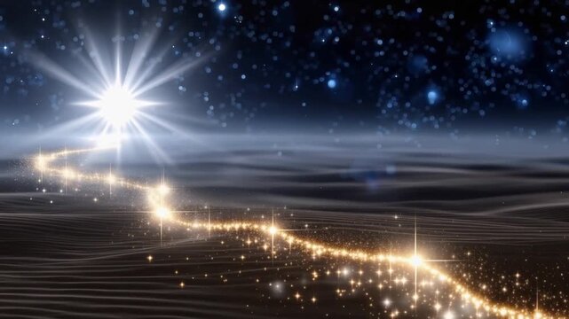 A magical journey unfolds as a sparkling path leads towards a radiant star against a celestial backdrop, evoking wonder and aspiration. ..Created with Generative AI, not depicting real subjects.