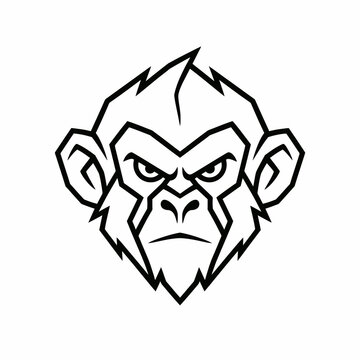 Minimalist Abstract Monkey Face Outline Vector Logo with Clean Geometric Line Art on Solid Background