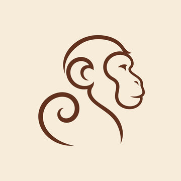 Minimalist Abstract Monkey Face Outline Vector Logo with Clean Geometric Line Art on Solid Background