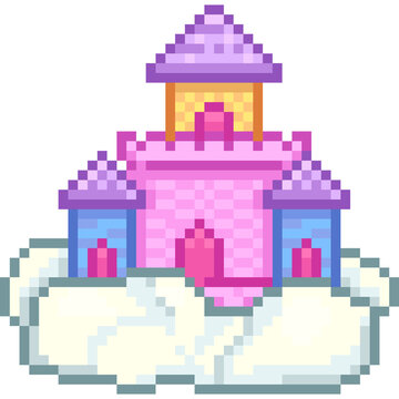 pixel art of castle on the clouds