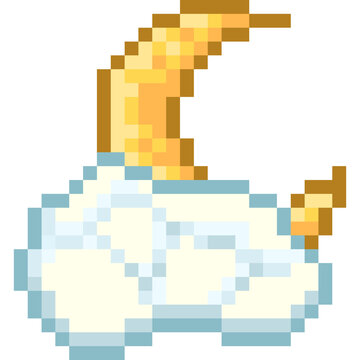 pixel art of moon and cloud