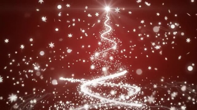 Abstract glowing christmas tree on dark red background