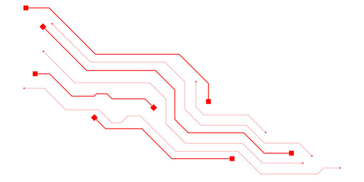 Red circuit board pattern, abstract technology background vector, digital electronic line art for hardware engineering