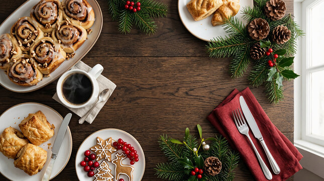 Woman preparing Christmas cookies in a festive kitchen with holiday decorations and baking tools