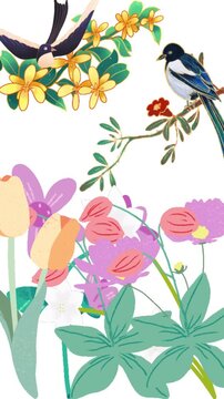 Colorful Spring Flowers And Birds Vector Illustration
Flat vector illustration of spring flowers, tulips, and birds on white background. Includes swallow, magpie, and colorful floral elements. Nature
