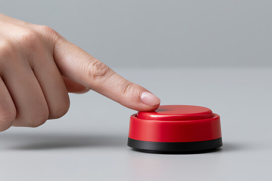 Finger presses a red button, AI generated
