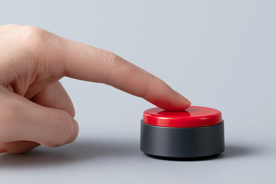 Finger presses a red button, AI generated