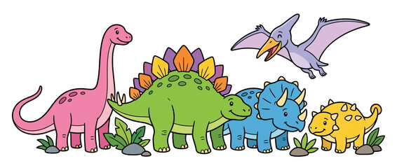 Cute Cartoon Dinosaur Family on Transparent Background © umar