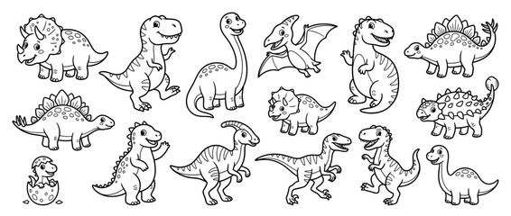 Obraz premium Cute Dinosaur Collection Cartoon Style Isolated