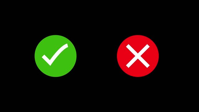 Video footage of yes or no, true or false with alpha channel. check mark and cross mark signs icon animation, pop-up green check mark and red cross X symbol.