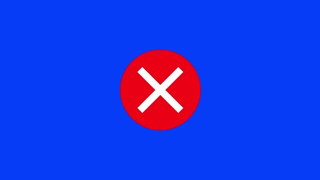 Red X letter, Prohibition, Error, Wrong marker icon, cross mark icon animation,Failed icon animation, Stop or close Icon chroma key background.