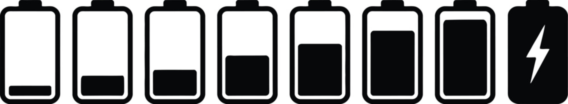 Battery icon sequence representing varying charge capacity levels