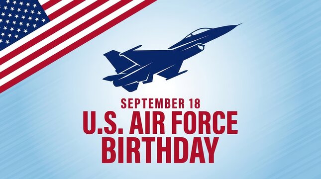 U.s. air force birthday celebration graphic with a military fighter jet airplane and american flag design