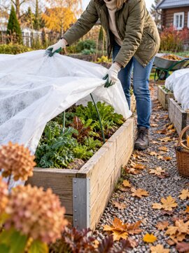 Trabajo en el jard&iacute;n durante el oto&ntilde;o en un huerto protegido