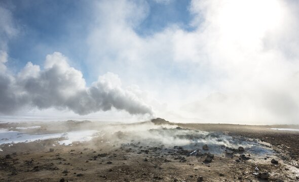 Rising steam from a fumarole, geothermal area Hverar&ouml;nd, also Hverir or Namaskard, North Iceland, Iceland