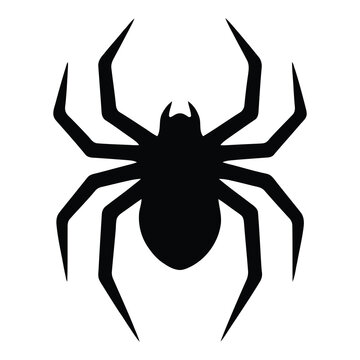 Black spider silhouette vector icon, creepy arachnid symbol for Halloween decor. Minimalist spider graphic for spooky web designs. Dark insect shape for horror posters and gothic tattoo art.