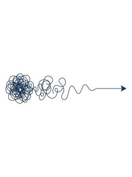 Abstract Concept of Problem Solving and Simplification with Tangled Line Unraveling into a Straight Arrow