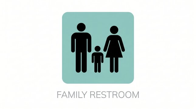 Family restroom sign with parent, child silhouettes