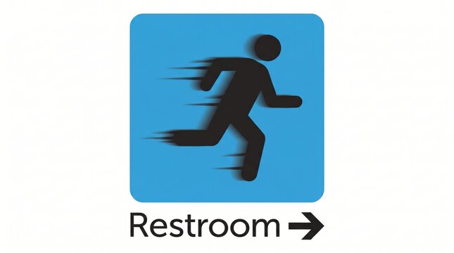 Running figure directional restroom sign with motion blur effect