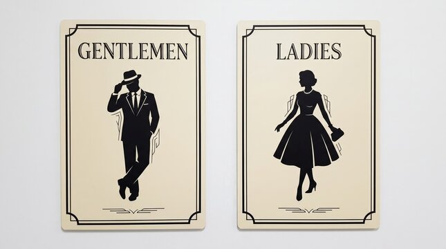 Gentlemen, Ladies vintage style restroom signs silhouette artwork