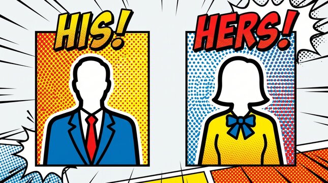Silhouette portraits with greetings in pop art comic style