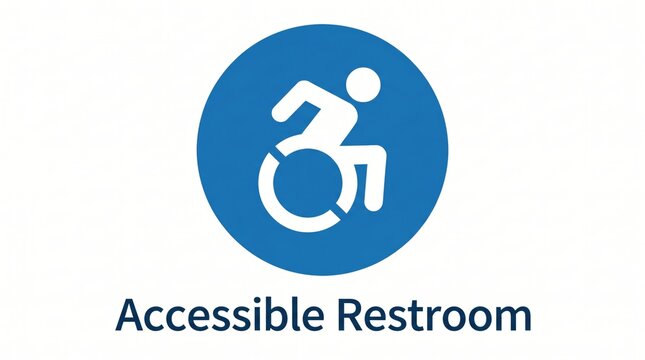 Accessible restroom sign with wheelchair user icon on blue circle