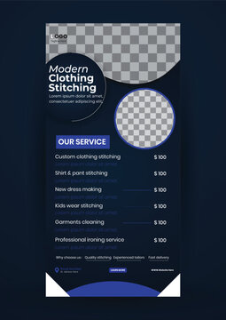 Clothing stitching tailoring services roll up banner template