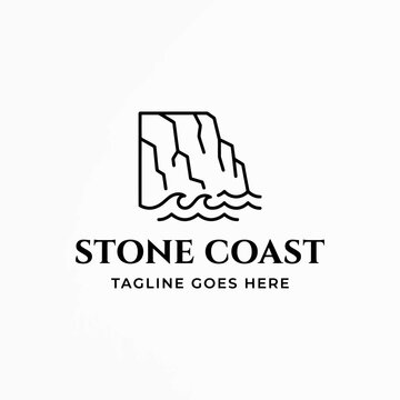 rigid rocky cliff edge formation overlooking gentle rolling ocean waves below for coastal geography tourism logo design