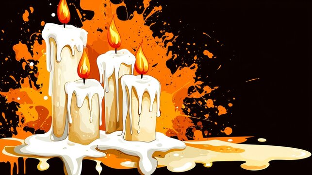Abstract Halloween Candles Illustration with Orange Paint Splatter Background
