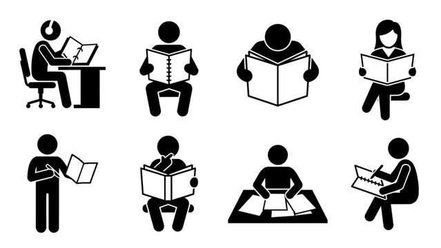 People Reading and Writing Icon Set