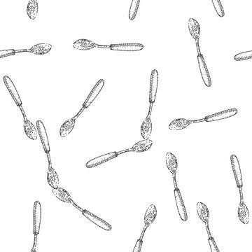 seamless pattern spoon silver hand drawn vector. tablespoon metal, stainless teaspoon, silverware spoon silver sketch illustration
