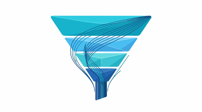 FLAT Funil de vendas abstrato com linhas azuis fluidas em camadas representando processo de filtragem e otimiza&ccedil;&atilde;o Vector