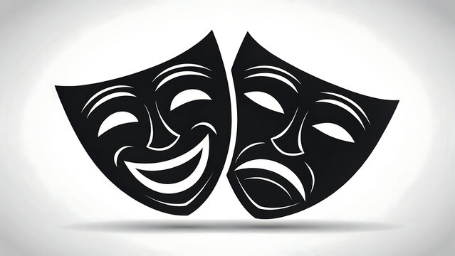 Black comedy and tragedy theater masks isolated on a white background