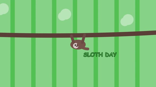 Sloth Cartoon Hanging on a Branch with Happy Sloth Day Text Graphic