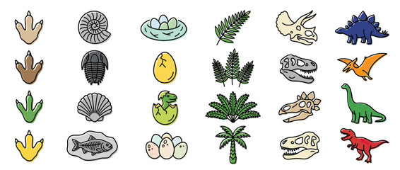 Dinosaur Icons Collection: Fossils, Eggs, and Footprints © rezkiahmad