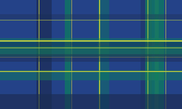 Blue and green tartan pattern with thin yellow lines in a seamless grid