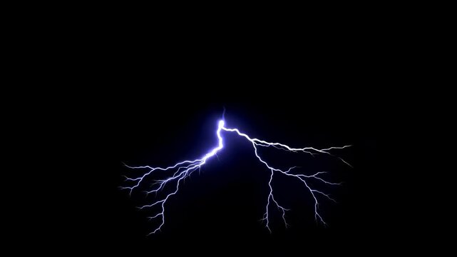 Electric lightning bolts branching across a dark background creating bright flashes of energy in this intense motion video footage animation